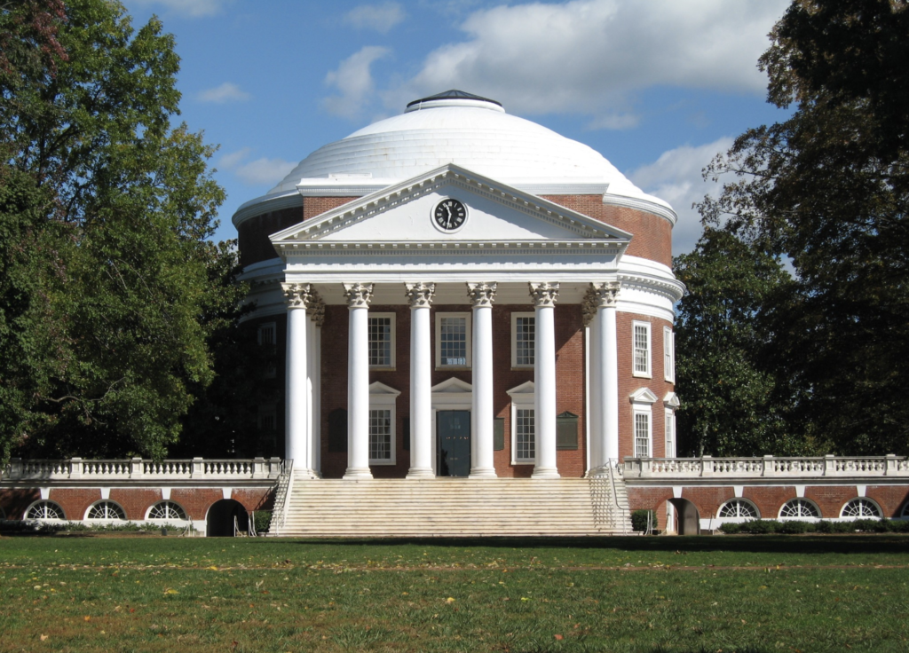 View from the south of the landmark University of Virginia Rotunda building